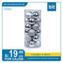 C03 SET DE 24 BOLAS DE 8 CMS / COD:8cm/24pcs PLATEADO- CJN 9 SET'S