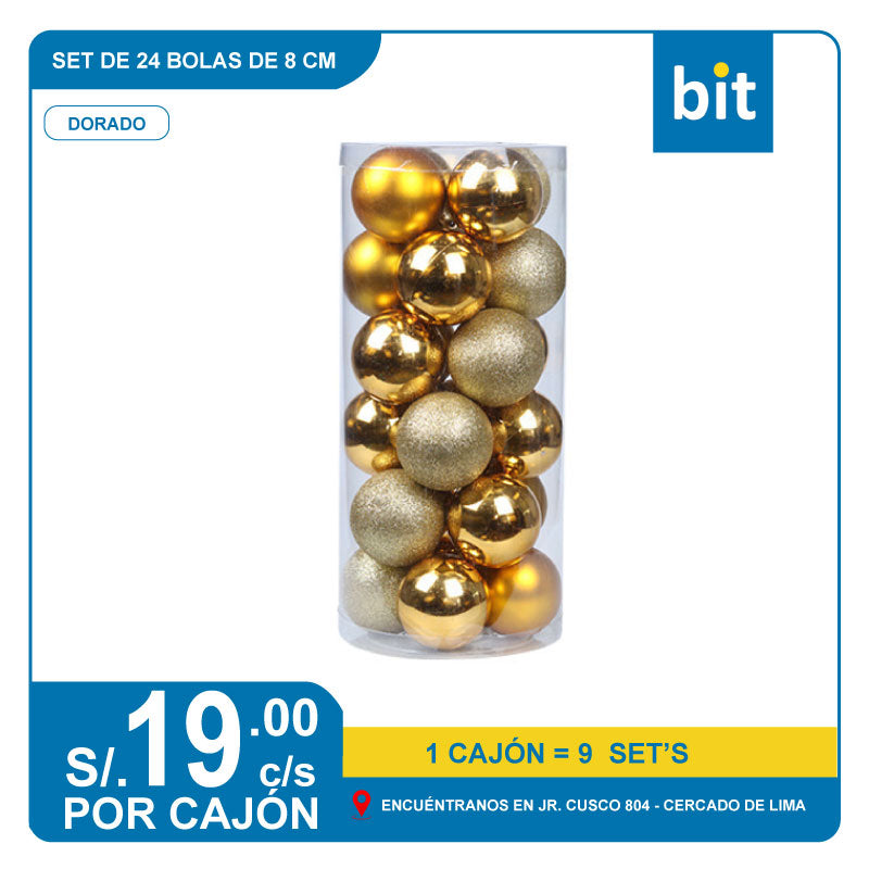 C03 SET DE 24 BOLAS DE 8 CMS / COD:8cm/24pcs DORADO- CJN 9 SET'S