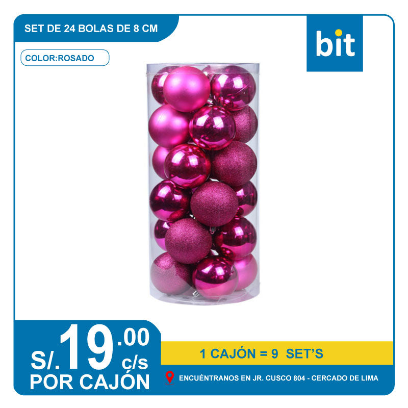 C03 SET DE 24 BOLAS DE 8 CMS / COD:8cm/24pcs ROSADO- CJN 9 SET'S