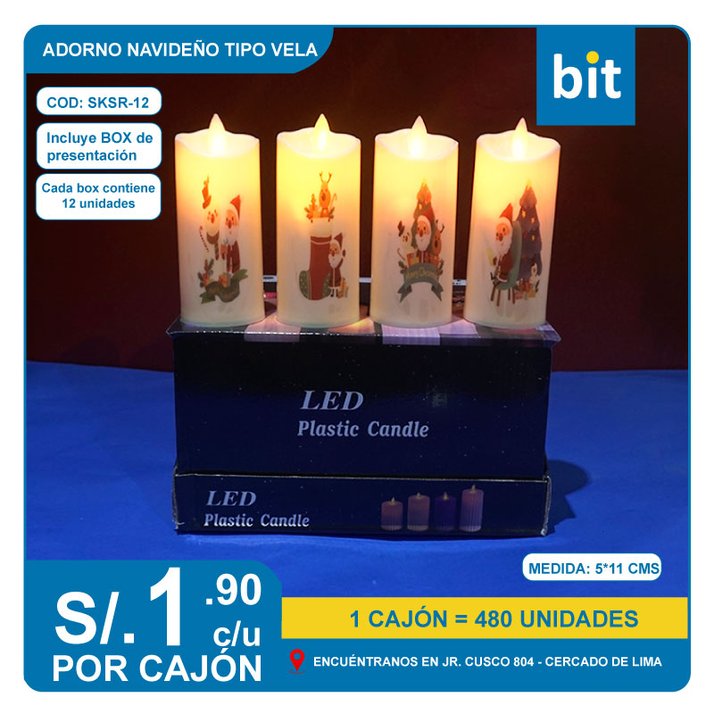 C03 ADORNO NAVIDEÑO CON TIPO VELA CON LUZ ARTIFICIAL  5*11 CMS / COD:SKSR-12- CJN 480 UNDS