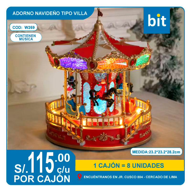C03 ADORNO NAVIDEÑO TIPO VILLA TAMAÑO : 23.2*23.2*28.2cms/ COD:W269- CJN 8 UNDS