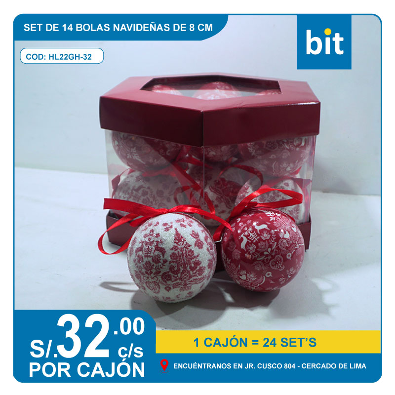 C03 SET DE 14 BOLAS NAVIDENAS EN DE 8CMS/ COD: HL22GH-32 - CJN 24 SET'S
