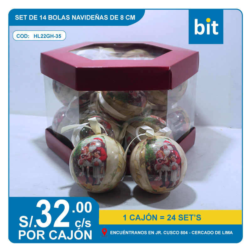 C03 SET DE 14 BOLAS NAVIDENAS EN DE 8CMS/ COD: HL22GH-35 - CJN 24 SET'S