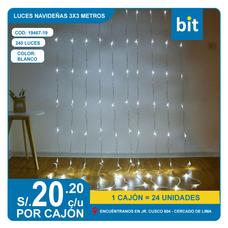 C03 LUCES NAVIDEÑAS 3X3 METROS 240L COLOR BLANCO/ COD:19467-19- CJN 24 UNDS
