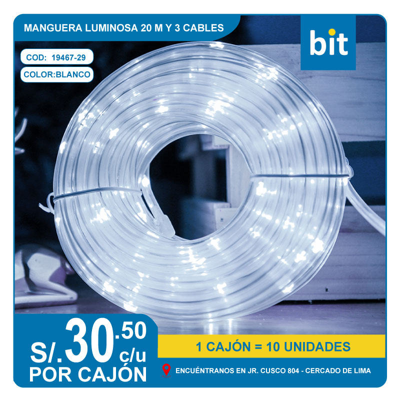 C03 MANGUERA LUMINOSA 20M Y 3 CABLES COLOR BLANCO/ COD: 19467-29- CJN 10 UNDS