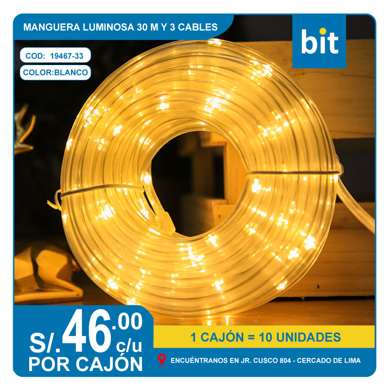 C03 MANGUERA LUMINOSA 30M Y 3 CABLES COLOR CÁLIDO/ COD: 19467-33- CJN 10 UNDS
