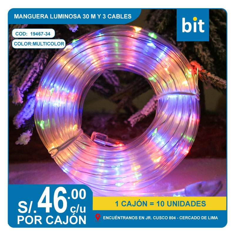 C03 MANGUERA LUMINOSA 30M Y 3 CABLES COLOR MULTICOLOR/ COD: 19467-34- CJN 10 UNDS