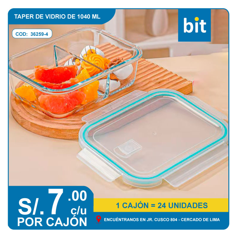 C03 TAPER DE VIDRIO 1040ML / 2 ESPACIOS / COD: 36259-4- CJN 24 UNDS