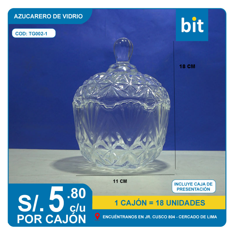 C03 AZUCARERO DE VIDRIO / COD: TG002-1- CJN 18 UNDS