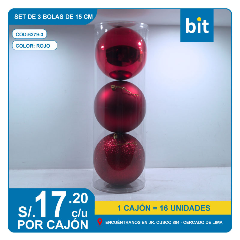 C03 SET DE 3 BOLAS DE 15 CM- RED/ COD:6279-3 - CJN 16 UNDS