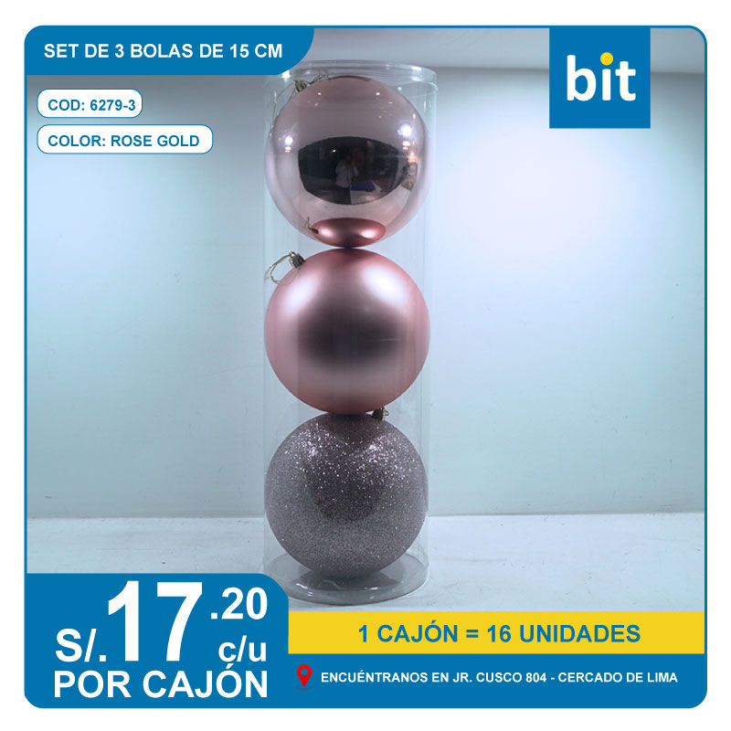 C03 SET DE 3 BOLAS DE 15 CM- ROSE GOLD / COD:6279-3 - CJN 16 UNDS