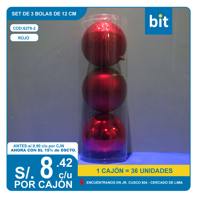 C03 12cm-SET DE 3 BOLAS - ROJO / COD: 6279-2 - CJN 36 UNDS