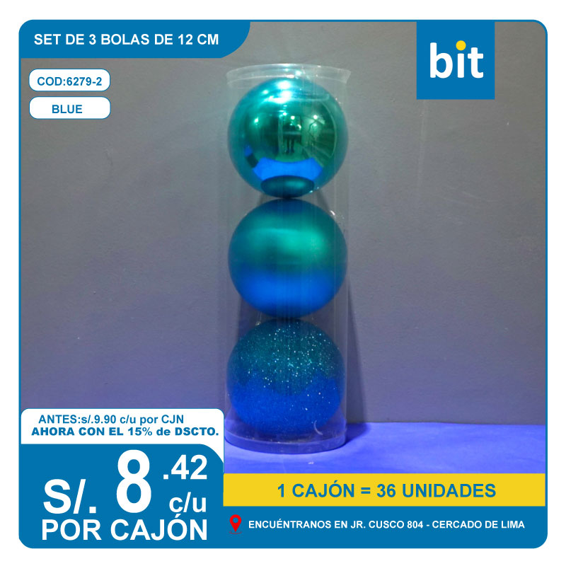 C03 12cm-SET DE 3 BOLAS - BLUE/ COD: 6279-2 - CJN 36 UNDS
