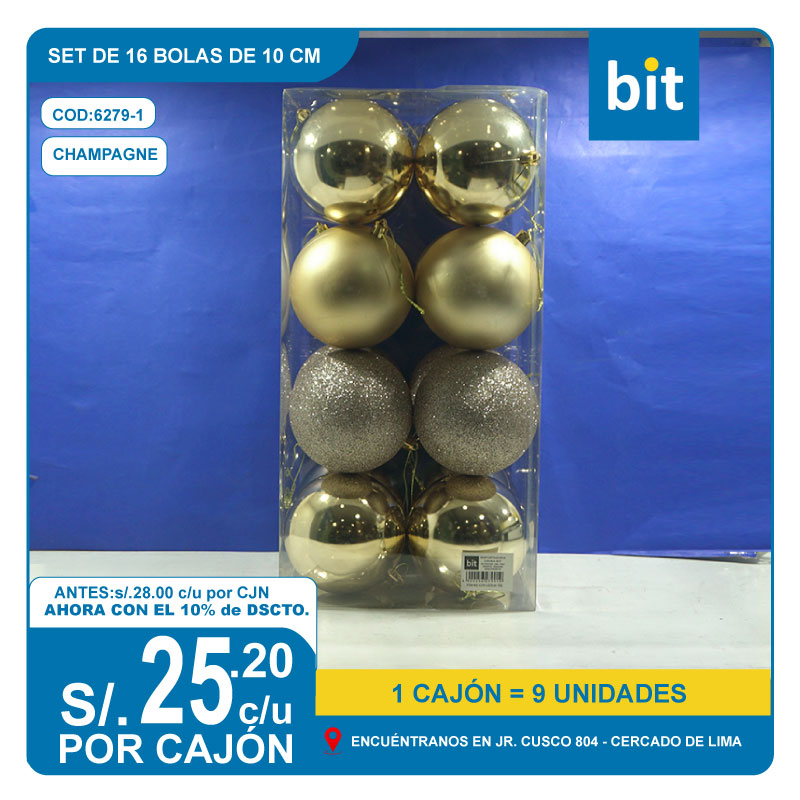C03 SET DE 16 BOLAS DE 10 CM- CHAMPAGNE/ COD: 6279-1 - CJN 9 UNDS