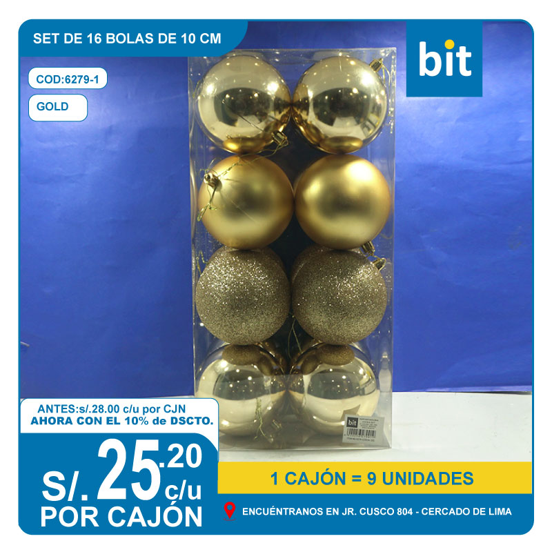C03 SET DE 16 BOLAS DE 10 CM-  GOLD/ COD: 6279-1 - CJN 9 UNDS