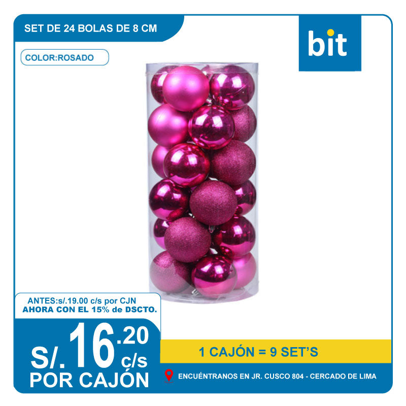 C03 SET DE 24 BOLAS DE 8 CMS / COD:8cm/24pcs ROSADO- CJN 9 SET'S