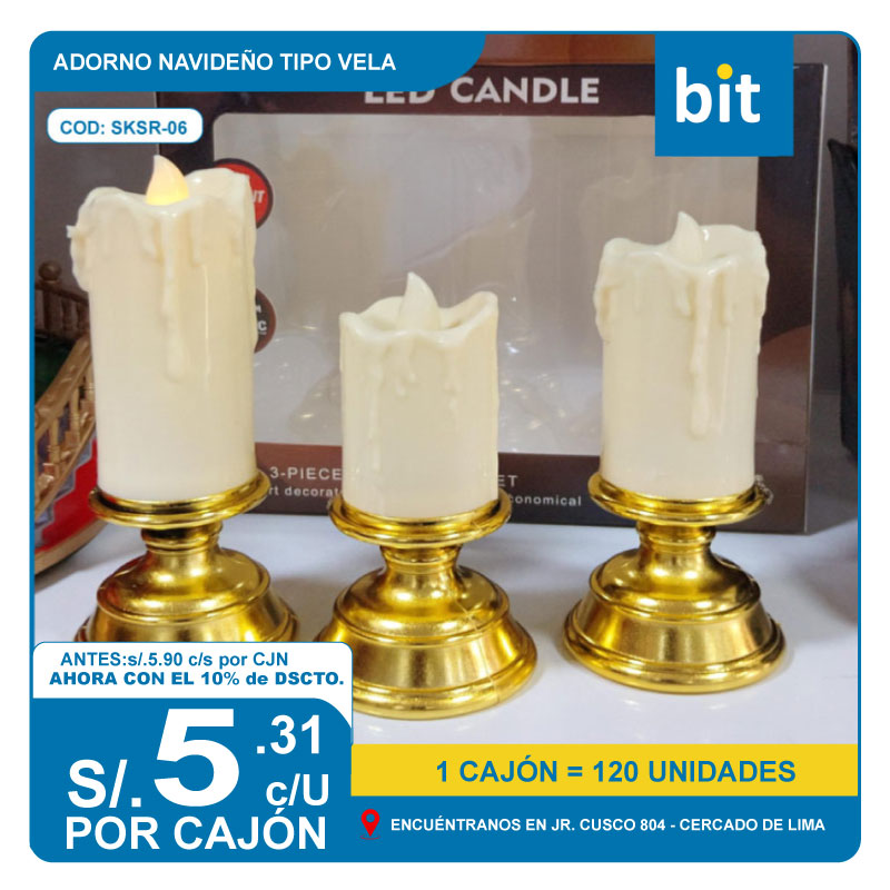 C03 ADORNO NAVIDEÑO CON TIPO VELA CON LUZ ARTIFICIAL / COD:SKSR-06- CJN 120 UNDS