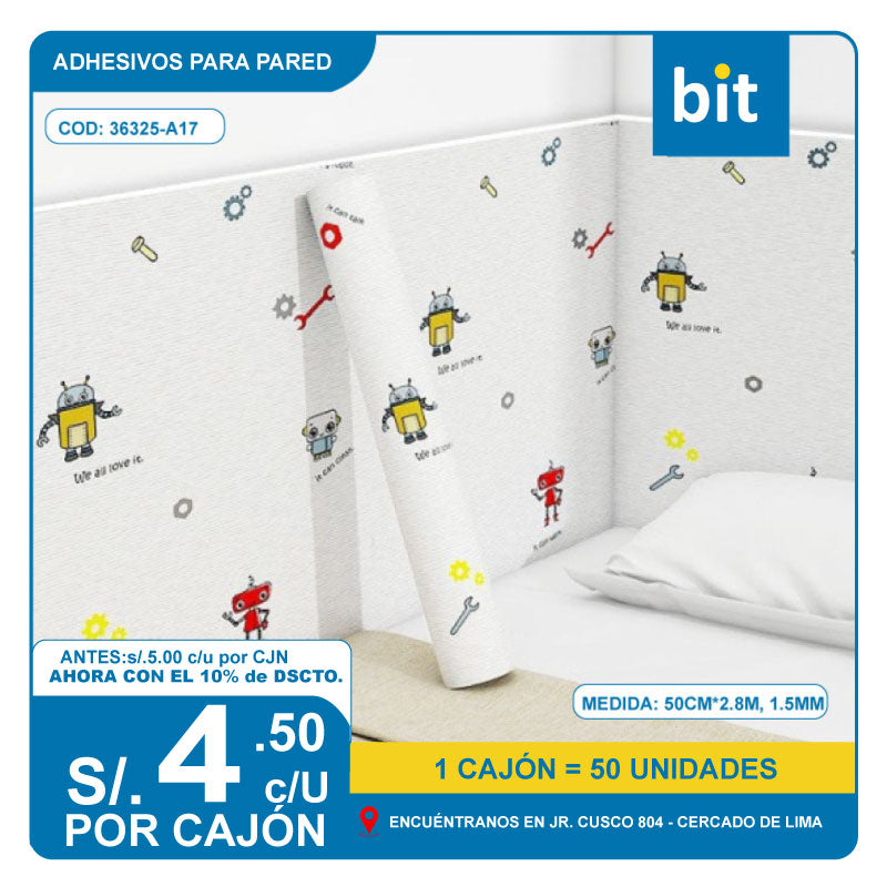 C03 ADHESIVO DE PARED TAMAÑO:  50CM*2.8M,  1.5MM/ COD: 36325-A17 CJN 50 UNDS
