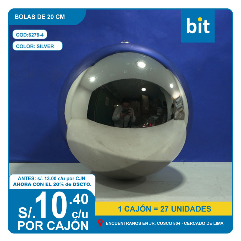 C03 BOLAS DE 20 CM- SILVER / COD:6279-4 - CJN 27 UNDS