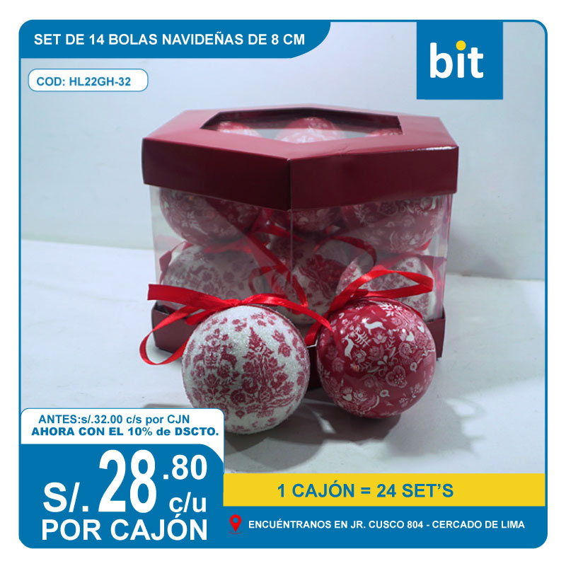 C03 SET DE 14 BOLAS NAVIDENAS EN DE 8CMS/ COD: HL22GH-32 - CJN 24 SET'S