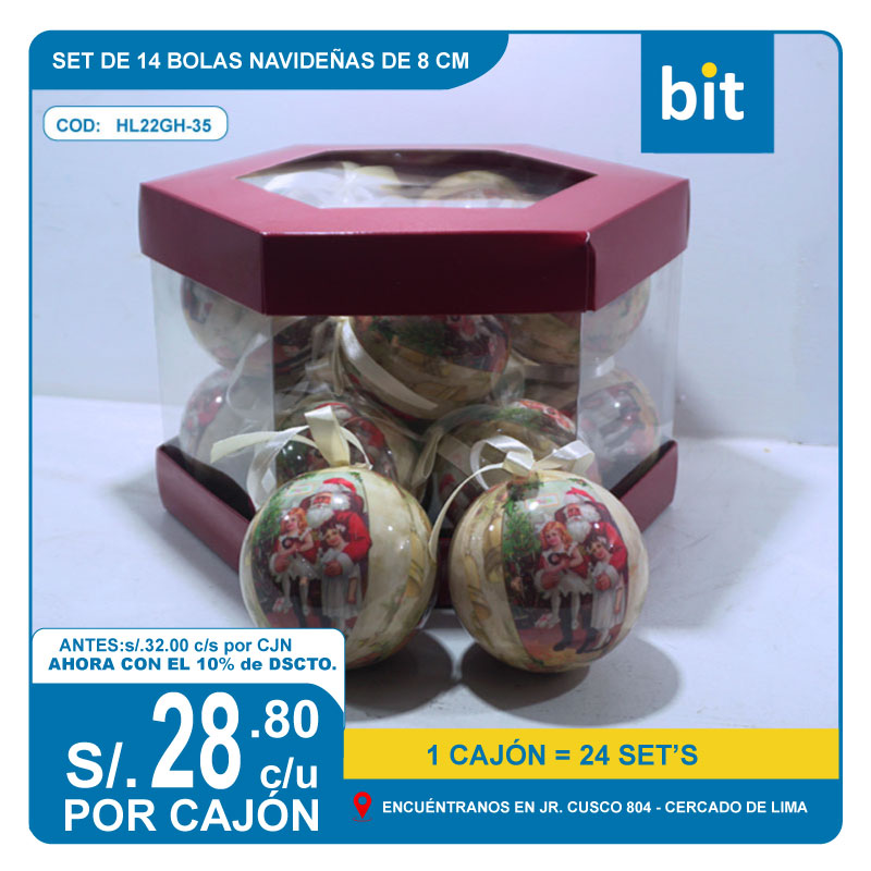 C03 SET DE 14 BOLAS NAVIDENAS EN DE 8CMS/ COD: HL22GH-35 - CJN 24 SET'S