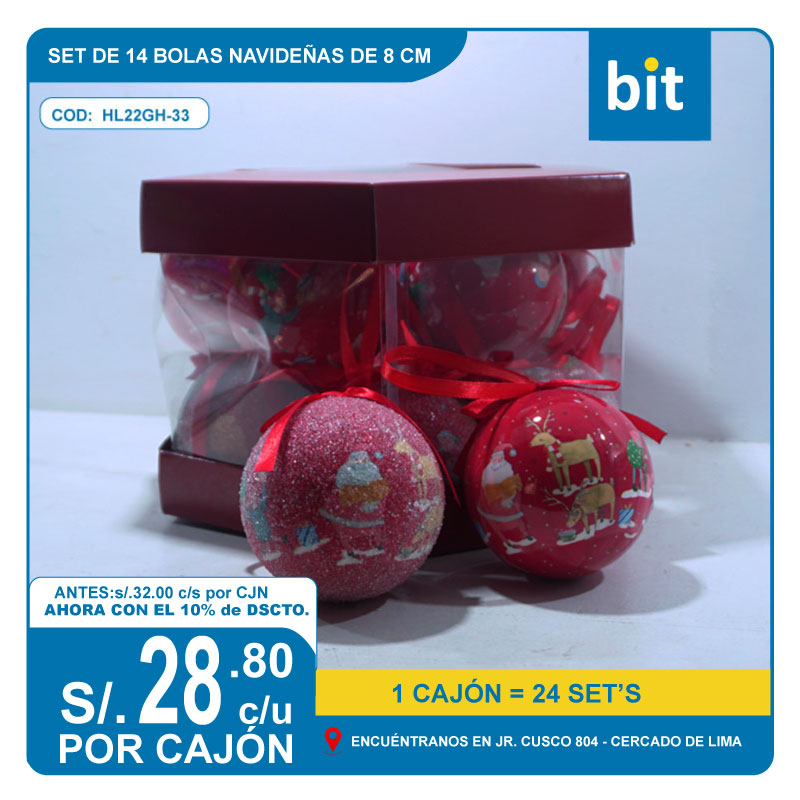 C03 SET DE 14 BOLAS NAVIDENAS EN DE 8CMS/ COD:HL22GH-33 - CJN 24 SET'S
