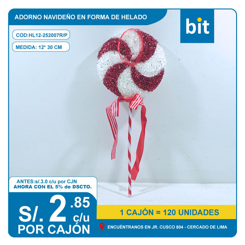 C03 ADORNO ARBOL NAVIDENO DE ESPUMA EN FORMA DE PALETA DE 12X30CM/ COD: HL12-252007R/P - CJN 120 UNDS