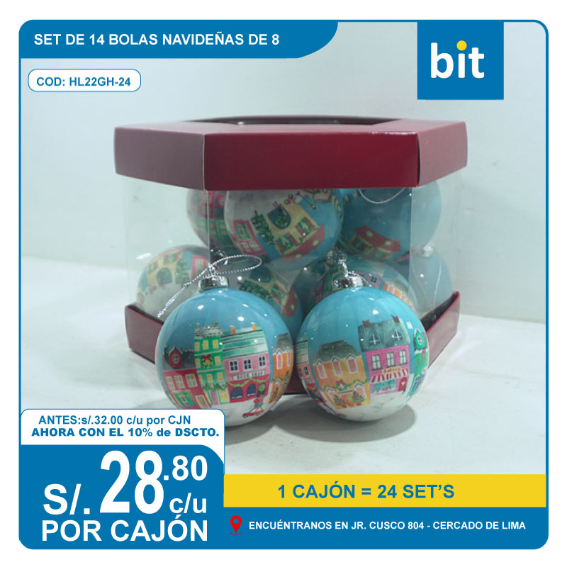 C03 ADORNO NAVIDEÑO / SET DE 14 BOLAS   / COD: HL22GH-24- CJN 24 UNDS