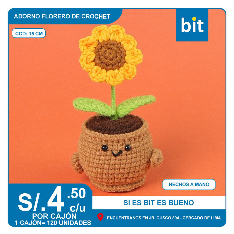 C02 ADORNO FLORERO DE CROCHET DE 15 CM/ CJN 120 UNDS