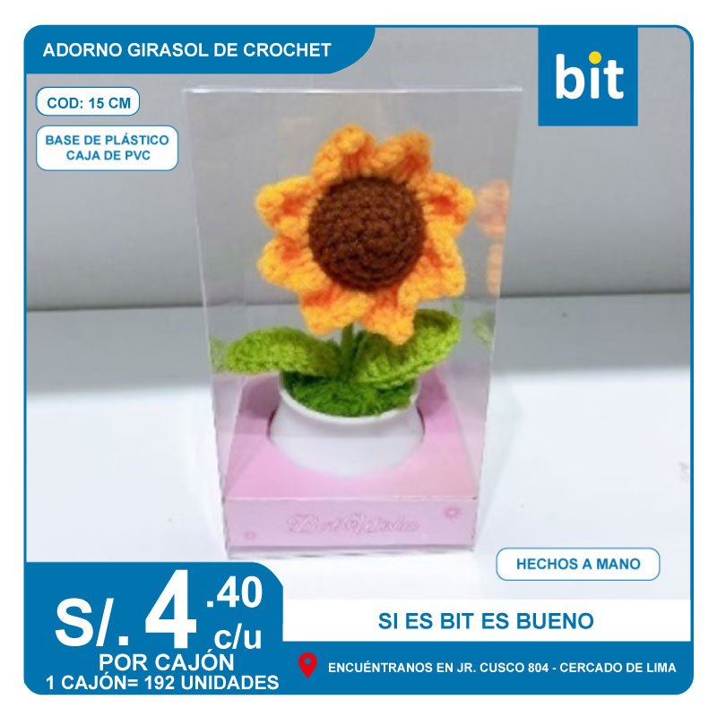 C02 ADORNO GIRASOL DE CROCHET DE 15 CM/ CJN 192 UNDS
