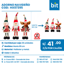 C01 ADORNO NAVIDEÑO COD: HX07395 CJN 36 UNID (3 MODELOS PAPÁ NOEL, MUÑECO DE NIEVE Y RENO)