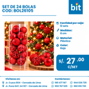 C01 SET BOLAS NAVIDEÑAS COD:  BOL26105 CJN 12 SETS