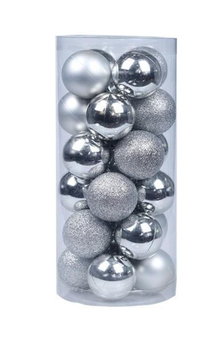 C03 SET DE 24 BOLAS DE 8 CMS / COD:8cm/24pcs PLATEADO- CJN 9 SET'S