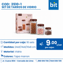C01 SET DE TARROS DE VIDRIO COD: 3510-1 ( AIZLV909 )CJN POR 18 SET