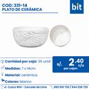 C01 PLATO SEMI HONDO 6" COD: 331-14 CJN 36 UNID