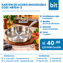 C01 SARTEN DE ACERO INOXIDABLE COD: HR104-2 CJN POR 6 UNID