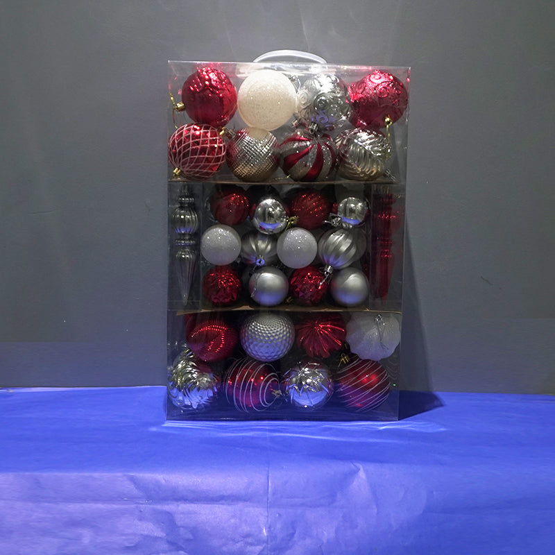 C03 SET DE 74 ADORNOS DE ARBOL- ROJO CON BLANCO/ COD:6279-5 - CJN 8 UNDS