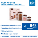 C01 SET DE TARROS DE VIDRIO COD: AVIDI-11  CJN 18 SET